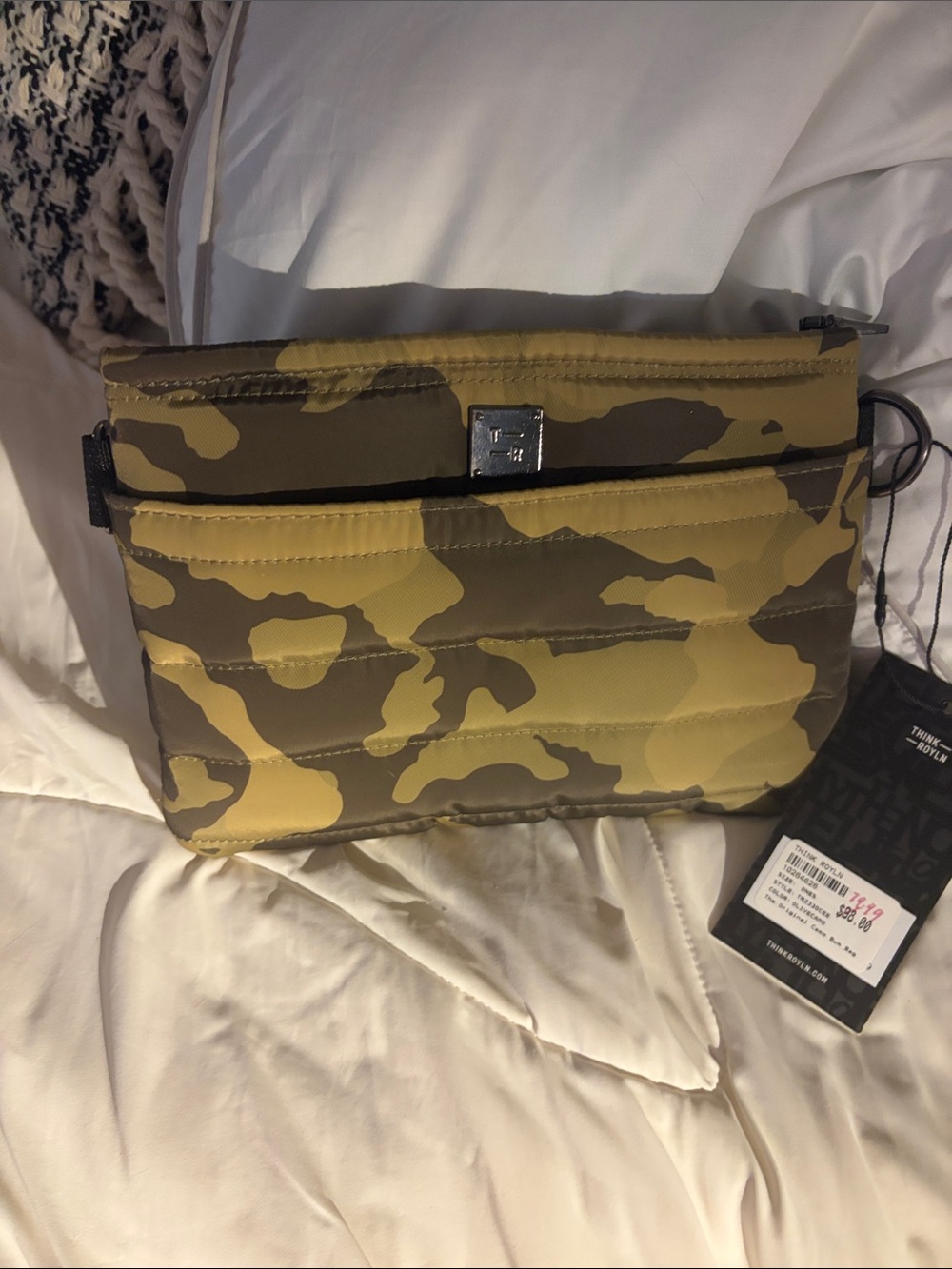 THINK ROYLN Camouflage Quilted Crossbody Bag in Olive and Tan